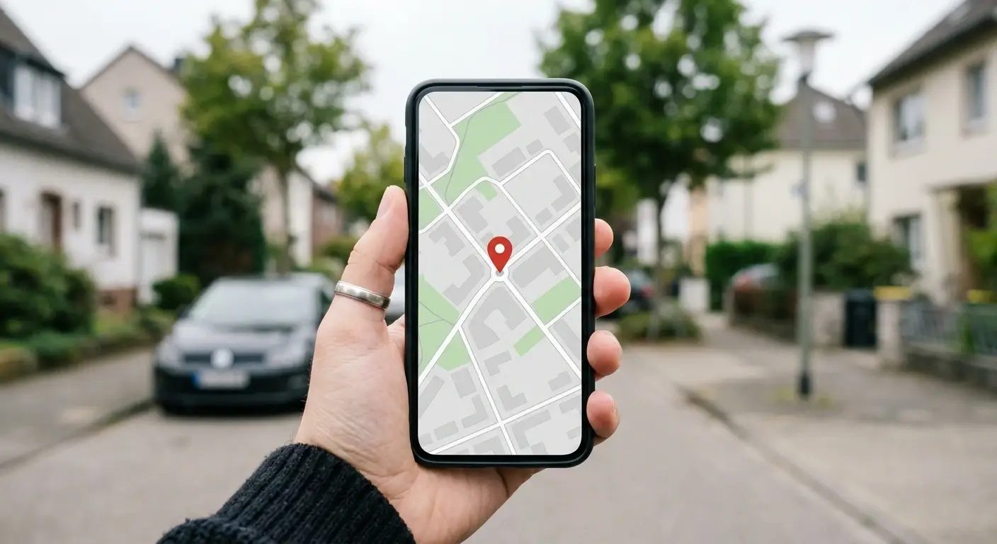 Smartphone mit Standortanzeige zur Prüfung des Wohnsitzes im Bundesland