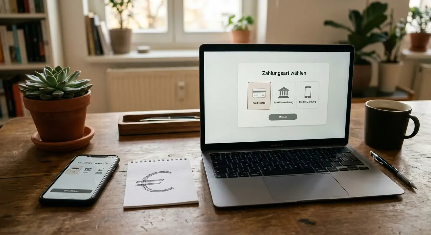 Laptop und Smartphone mit neutraler Zahlungsübersicht für eine kleine Casino-Einzahlung