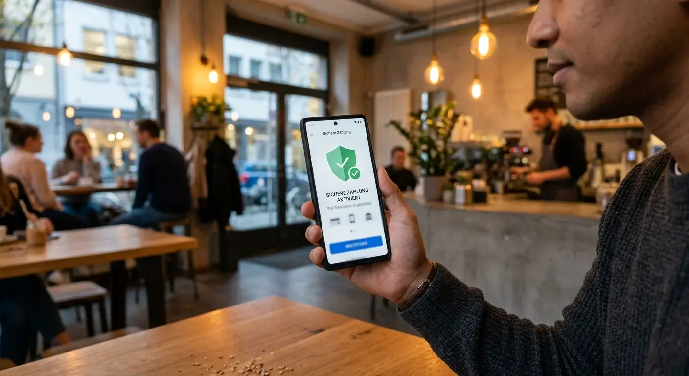 Smartphone mit sicherer Zahlungsschnittstelle in der Hand